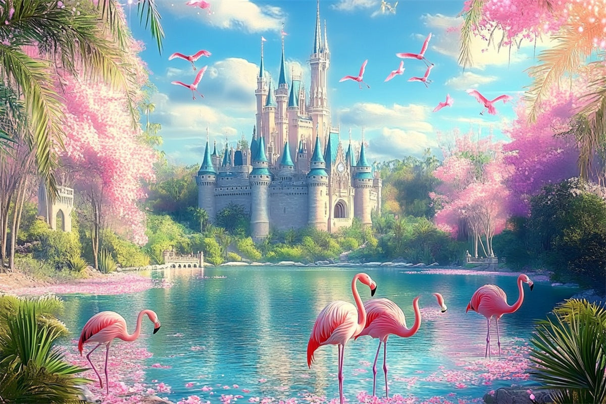 Tropical Beach Backdrop Dream Castle Flamingo Summer Backdrop CJJ3-247