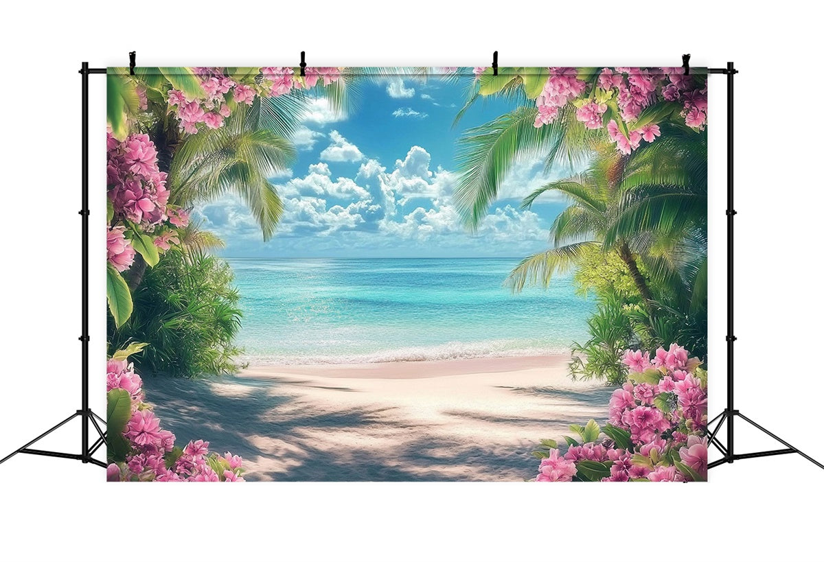 Beach Backdrop Pink Flower Ocean Dream Summer Backdrop CJJ3-248