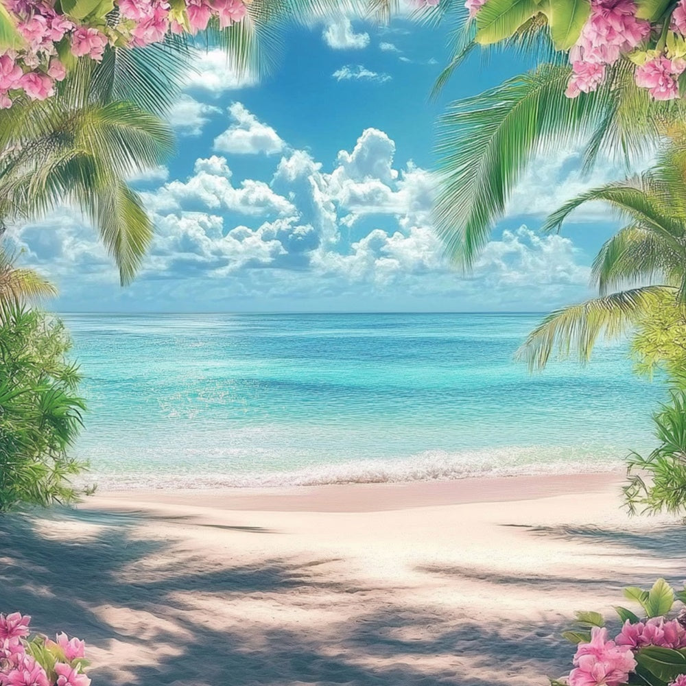 Beach Backdrop Pink Flower Ocean Dream Summer Backdrop CJJ3-248