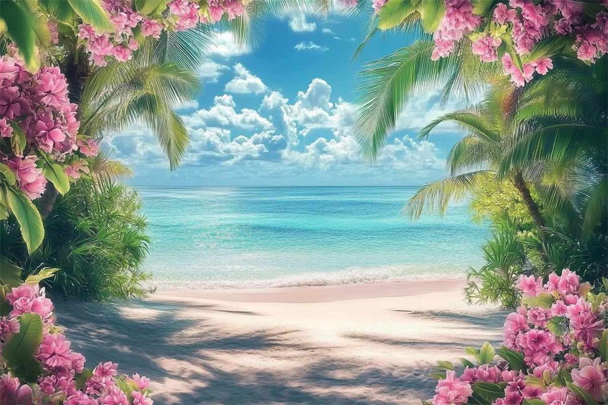Beach Backdrop Pink Flower Ocean Dream Summer Backdrop CJJ3-248
