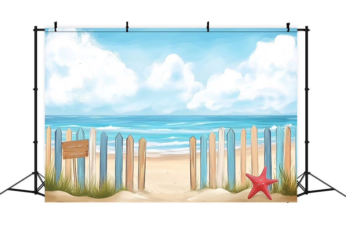 Beach Backdrop Photography Colorful Fence Sea Summer Backdrop CJJ3-249