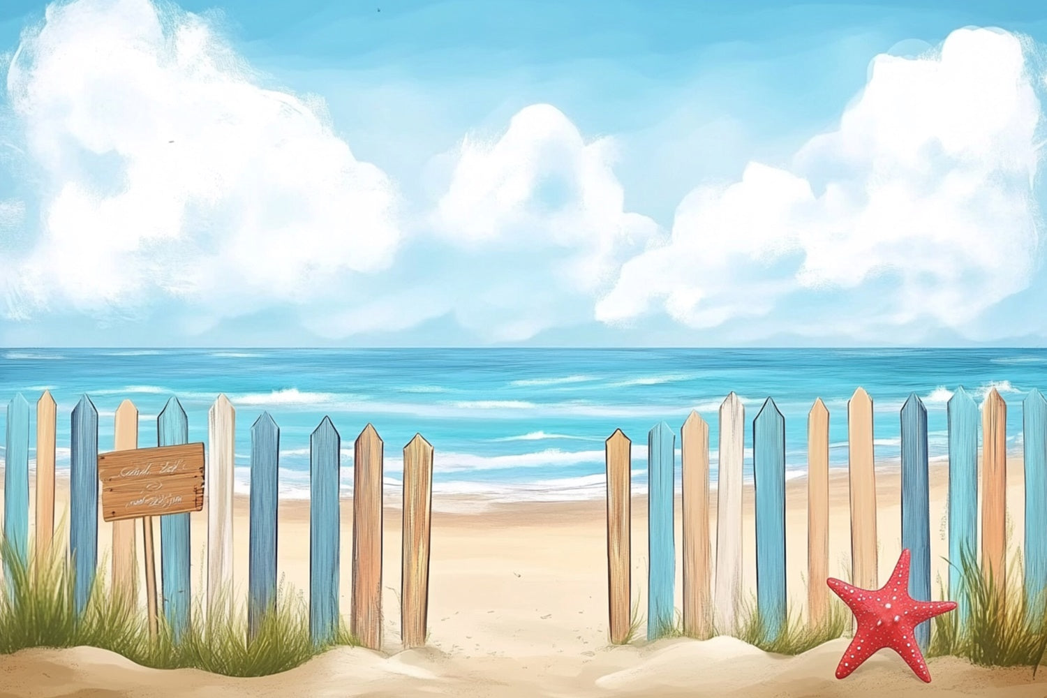 Beach Backdrop Photography Colorful Fence Sea Summer Backdrop CJJ3-249