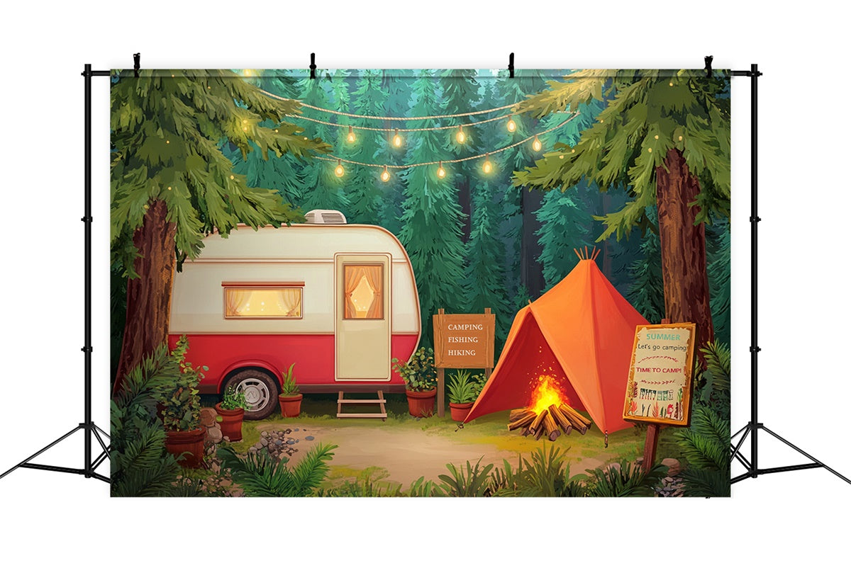 Summer Photo Backdrop Pine Tree Camp Tent Backdrop CJJ3-251