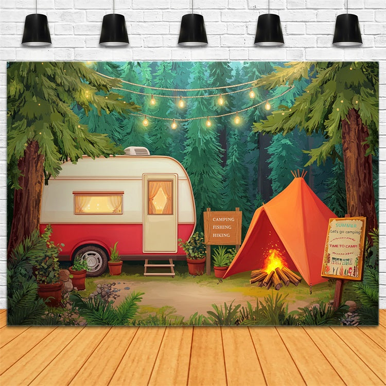 Summer Photo Backdrop Pine Tree Camp Tent Backdrop CJJ3-251
