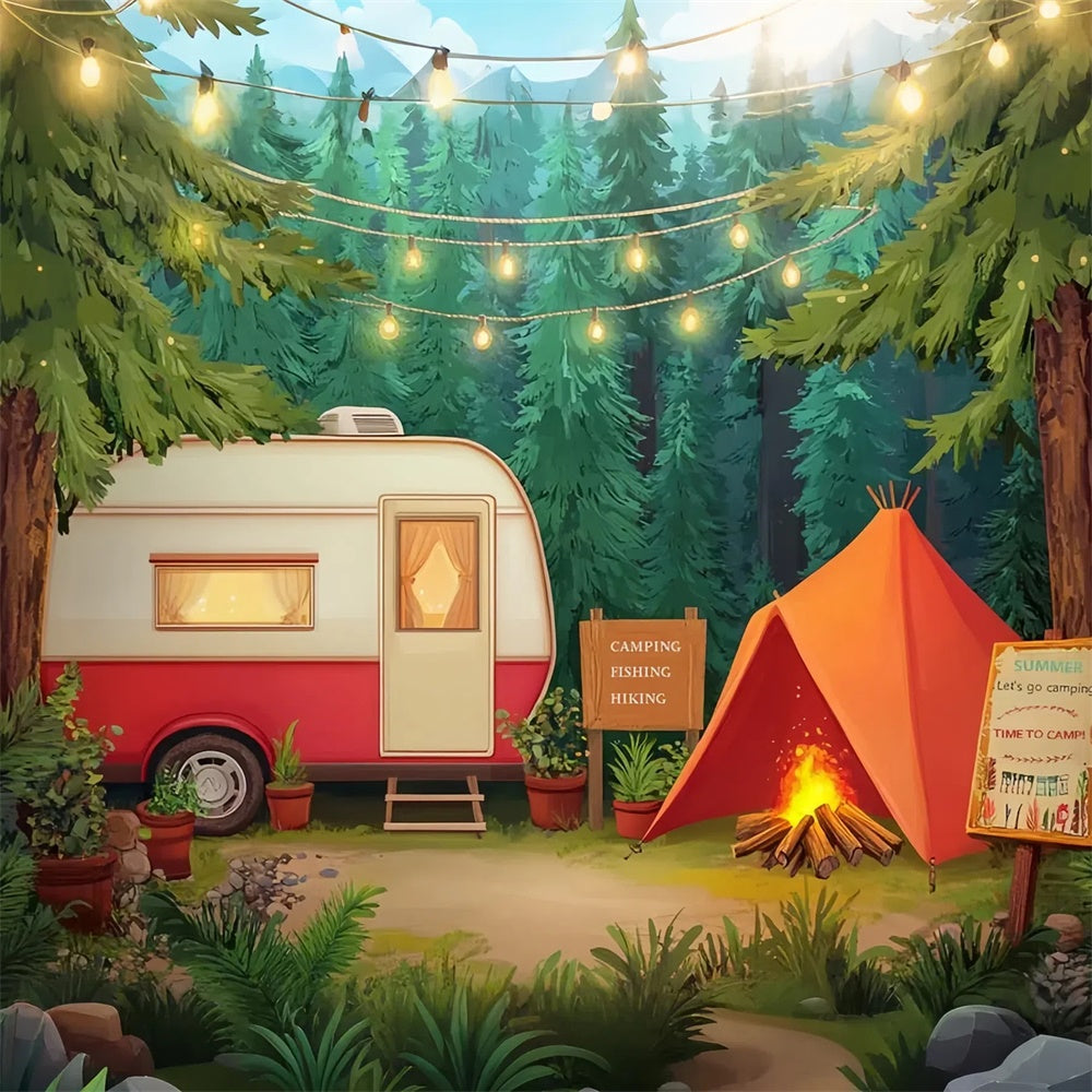 Summer Photo Backdrop Pine Tree Camp Tent Backdrop CJJ3-251