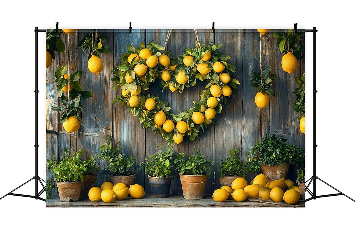 Lemon Backdrop Rustic Lemon Heart Wreath Summer Backdrop CJJ3-255