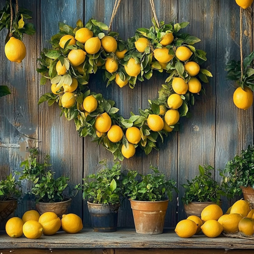 Lemon Backdrop Rustic Lemon Heart Wreath Summer Backdrop CJJ3-255