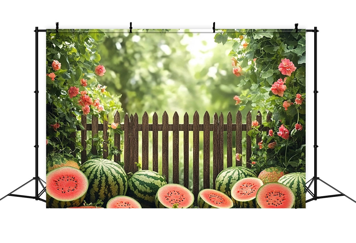 Watermelon Photography Backdrop Garden Fence Watermelon Summer Backdrop CJJ3-256