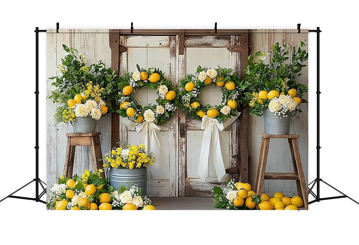 Lemon Backdrop Lemon Wreath Rustic Door Summer Backdrop CJJ3-258