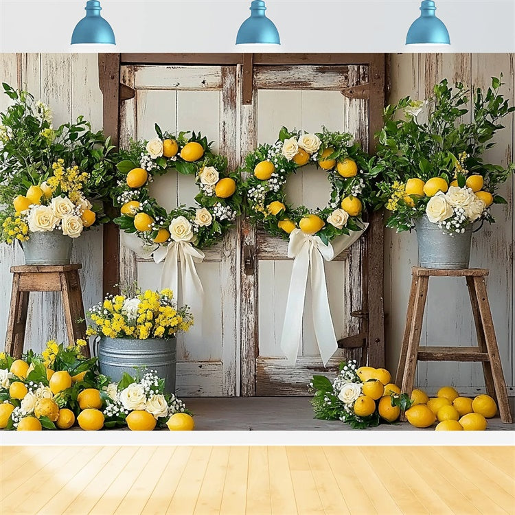 Lemon Backdrop Lemon Wreath Rustic Door Summer Backdrop CJJ3-258