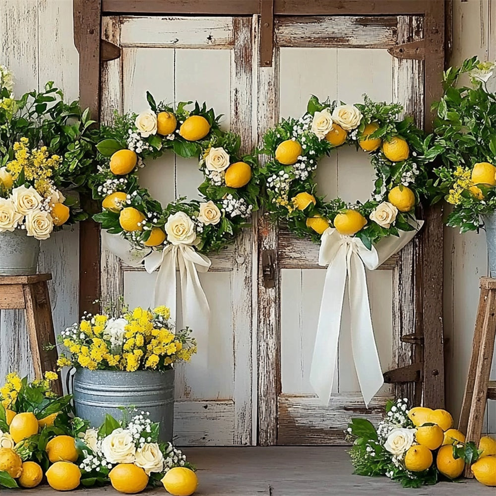 Lemon Backdrop Lemon Wreath Rustic Door Summer Backdrop CJJ3-258
