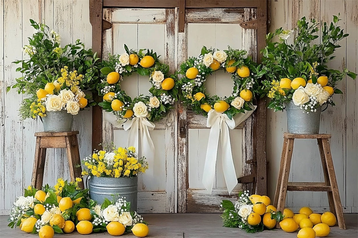 Lemon Backdrop Lemon Wreath Rustic Door Summer Backdrop CJJ3-258