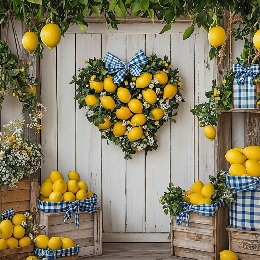 Lemon Backdrop Heart Lemon Wreath Door Summer Backdrop CJJ3-261