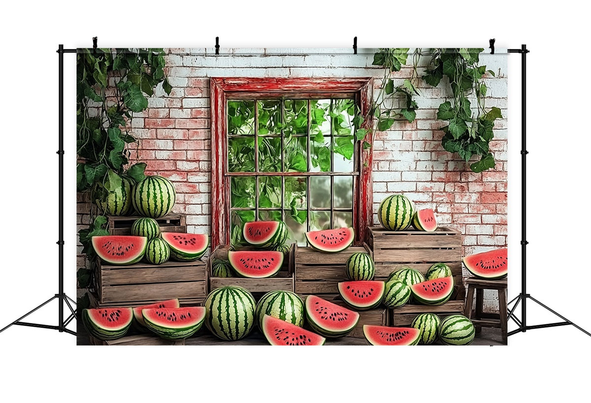 Watermelon Photo Backdrop Garden Window Watermelon Summer Backdrop CJJ3-264