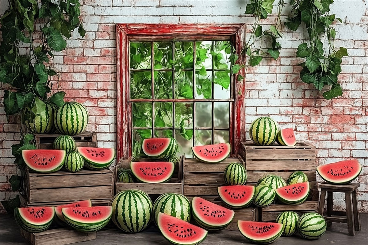 Watermelon Photo Backdrop Garden Window Watermelon Summer Backdrop CJJ3-264