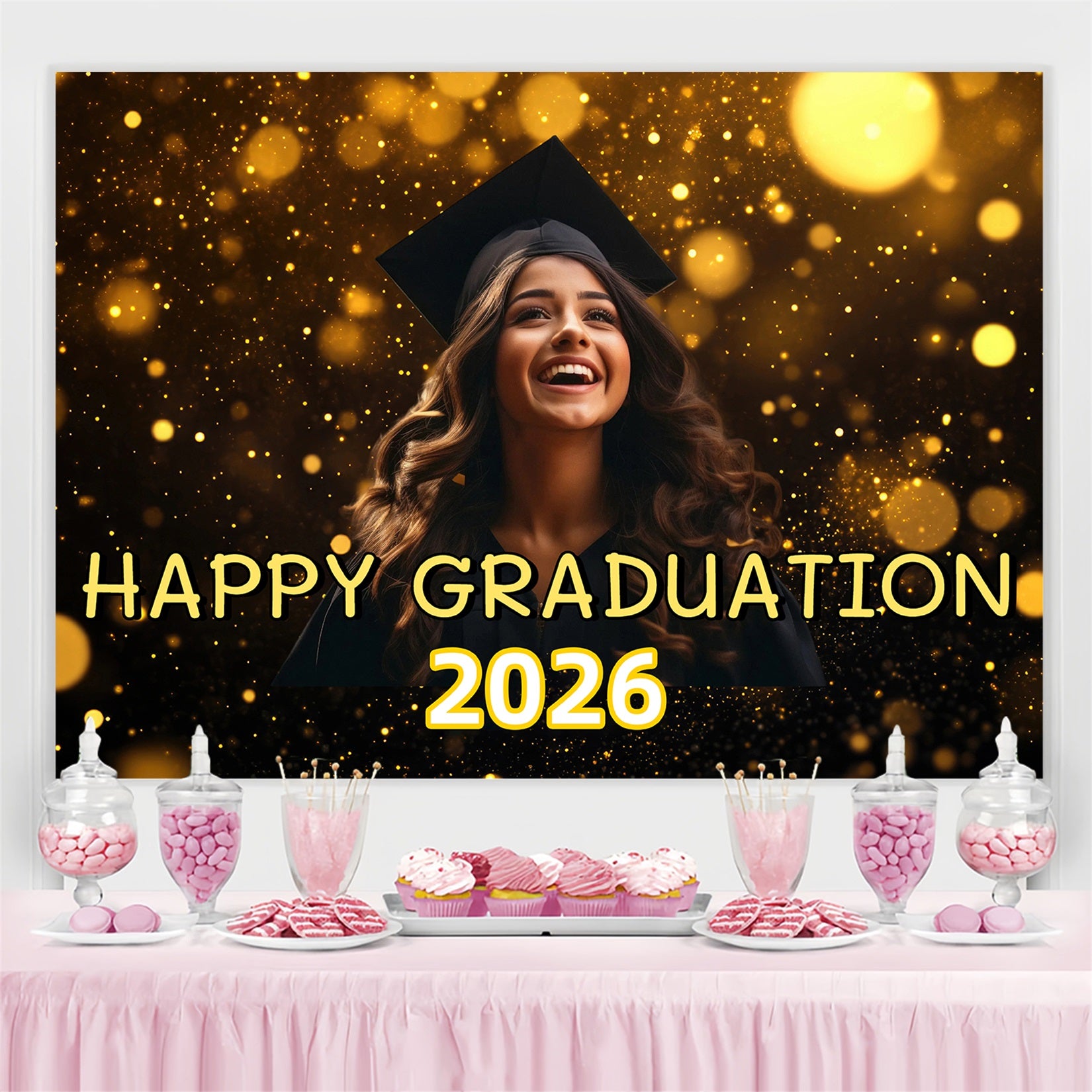 Graduation Picture Backdrop Golden Shine Custom Party Graduation Backdrop CJJ3-279