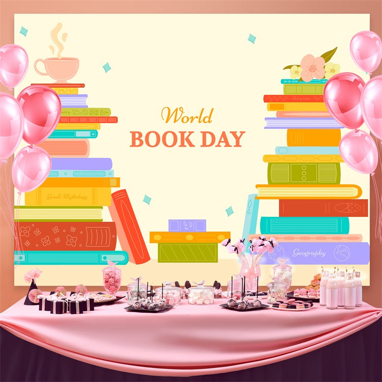 World Book Day Backdrop Colorful Stacked Books Backdrop CJJ3-46