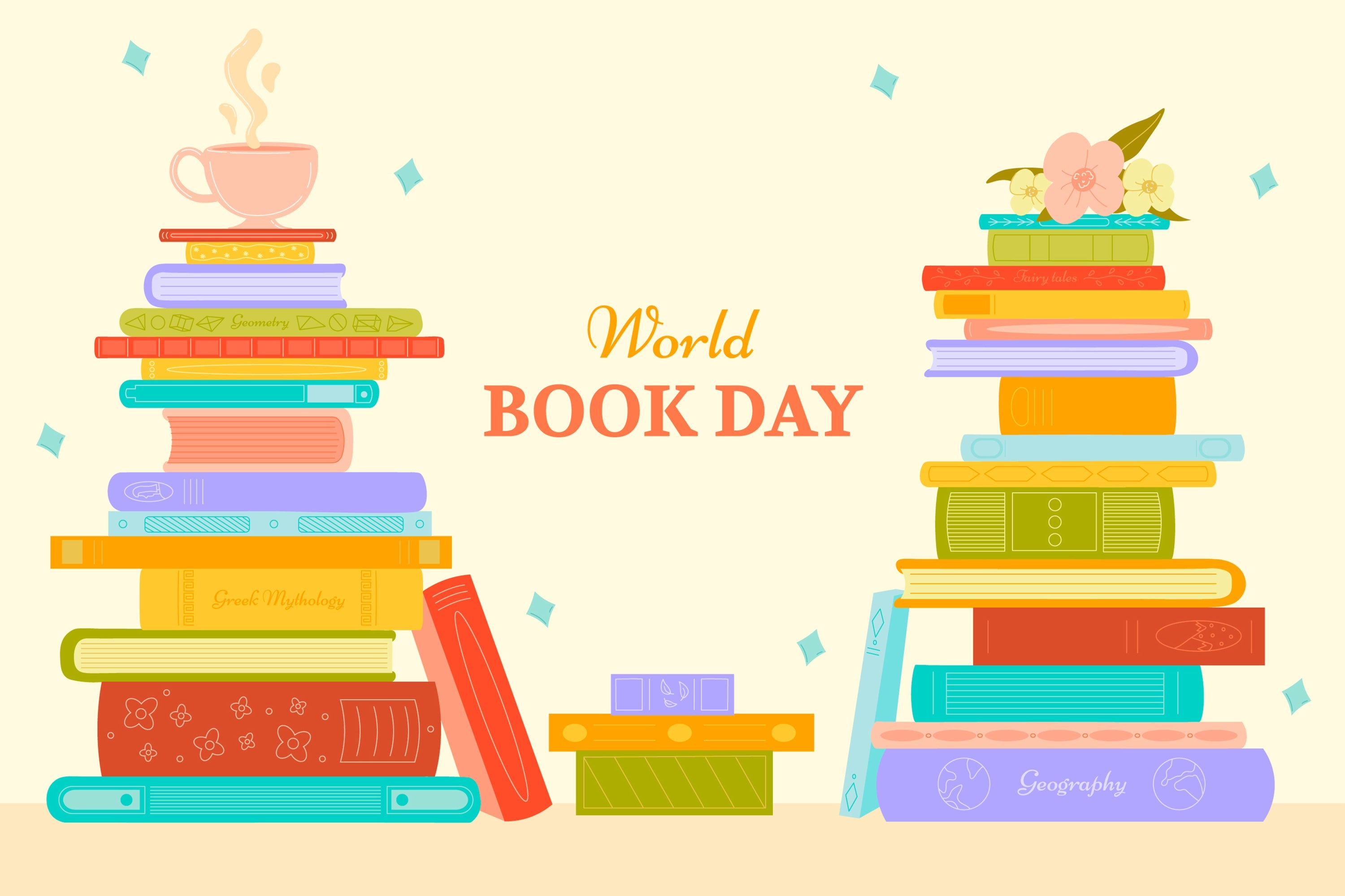 World Book Day Backdrop Colorful Stacked Books Backdrop CJJ3-46