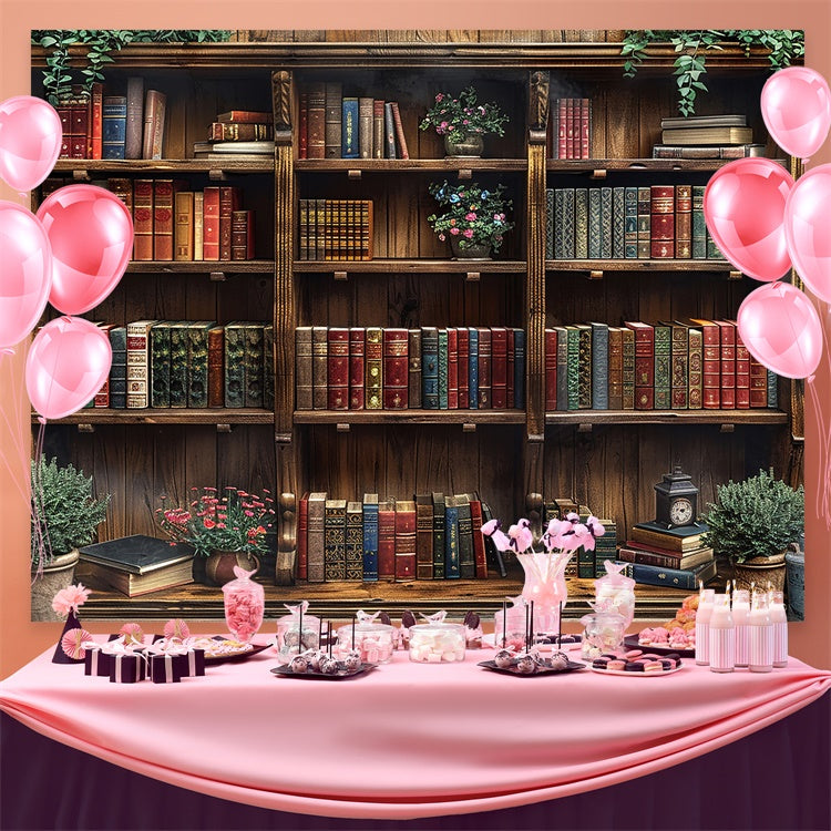 World Book Day Backdrop Antique Study Bookshelf Backdrop CJJ3-49