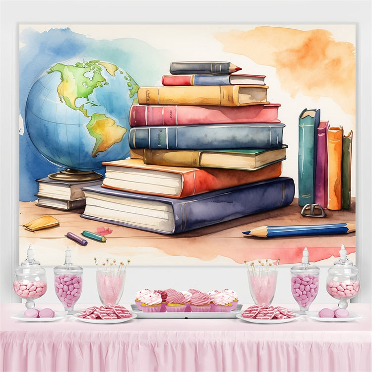 World Book Day Backdrop Watercolor Globe Books Backdrop CJJ3-51