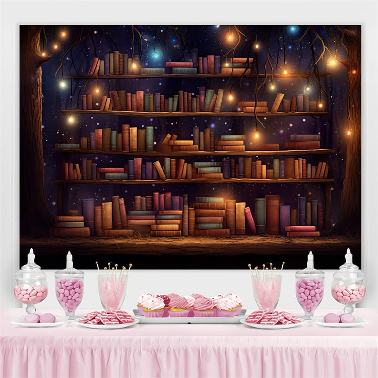 World Book Day Backdrop Enchanted Forest Bookshelves Backdrop CJJ3-56