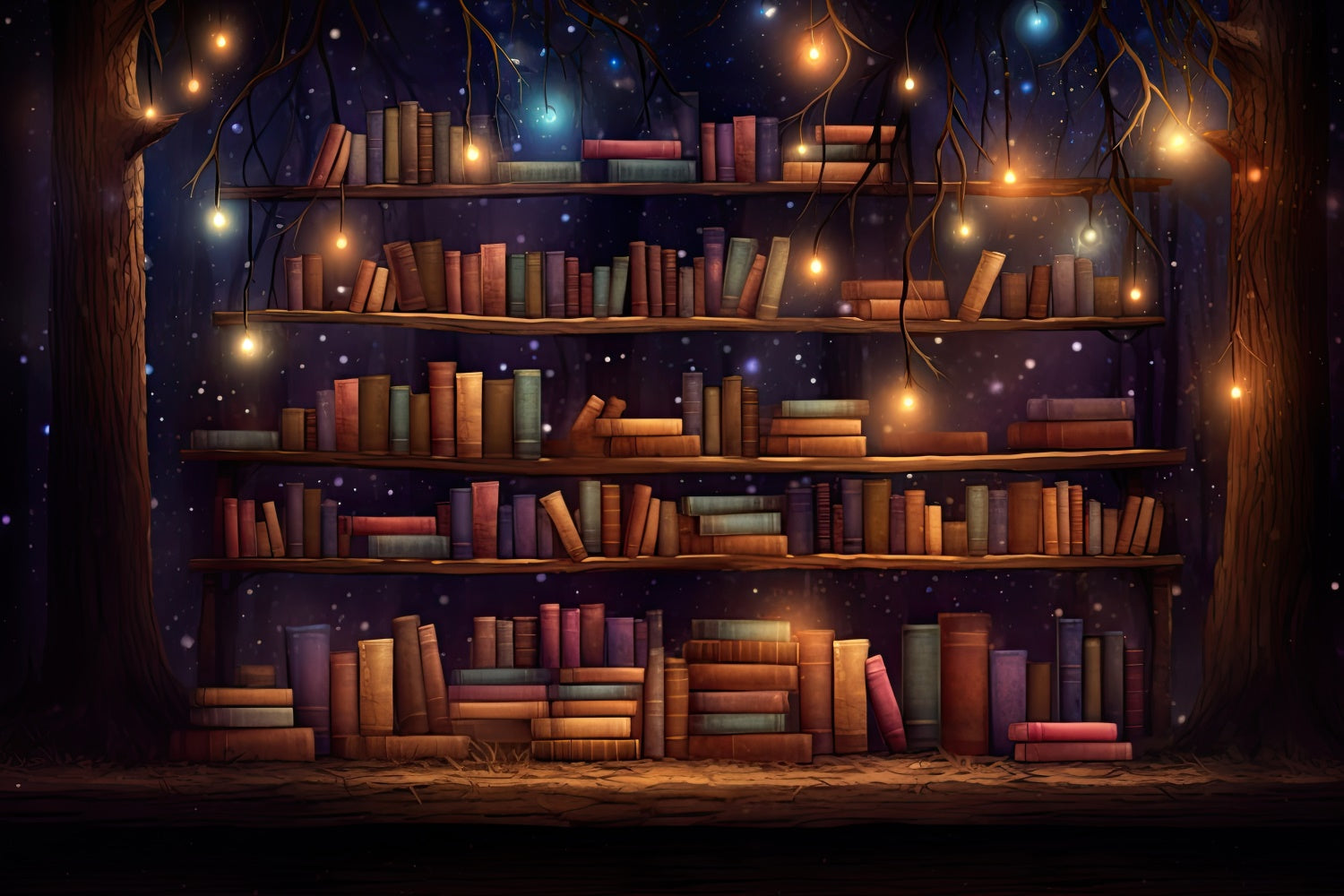 World Book Day Backdrop Enchanted Forest Bookshelves Backdrop CJJ3-56