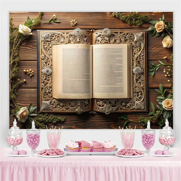 World Book Day Backdrop Floral Ornate Book Backdrop CJJ3-62