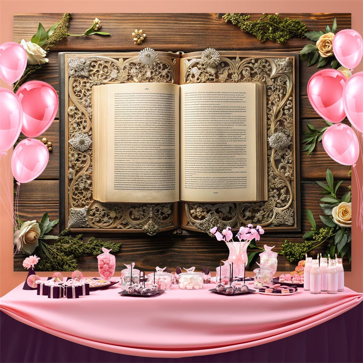 World Book Day Backdrop Floral Ornate Book Backdrop CJJ3-62
