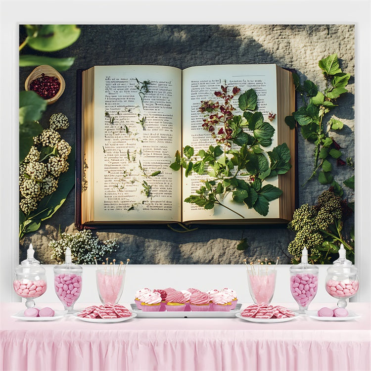 World Book Day Backdrop Botanical Open Book Nature Backdrop CJJ3-63