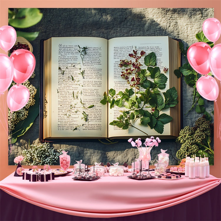 World Book Day Backdrop Botanical Open Book Nature Backdrop CJJ3-63