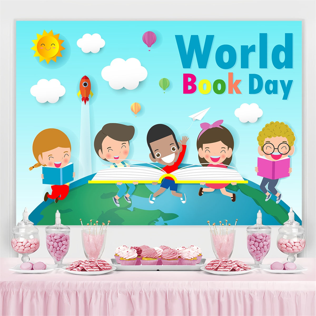World Book Day Backdrop Cartoon Kids Learning Backdrop CJJ3-64