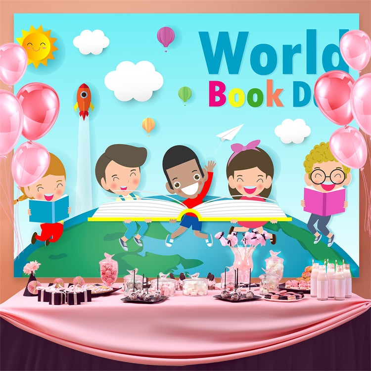 World Book Day Backdrop Cartoon Kids Learning Backdrop CJJ3-64