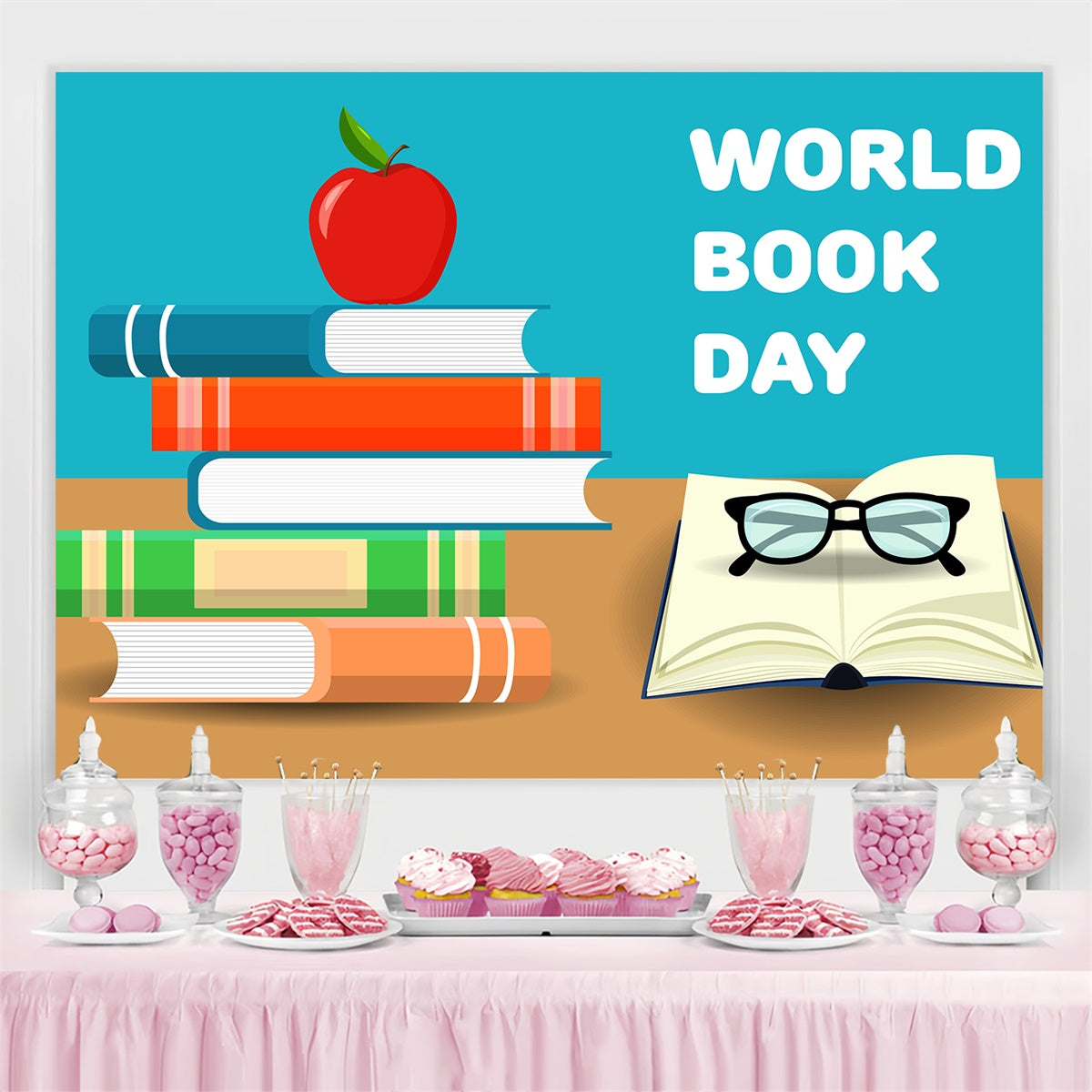 World Book Day Backdrop School Books Apple Backdrop CJJ3-65