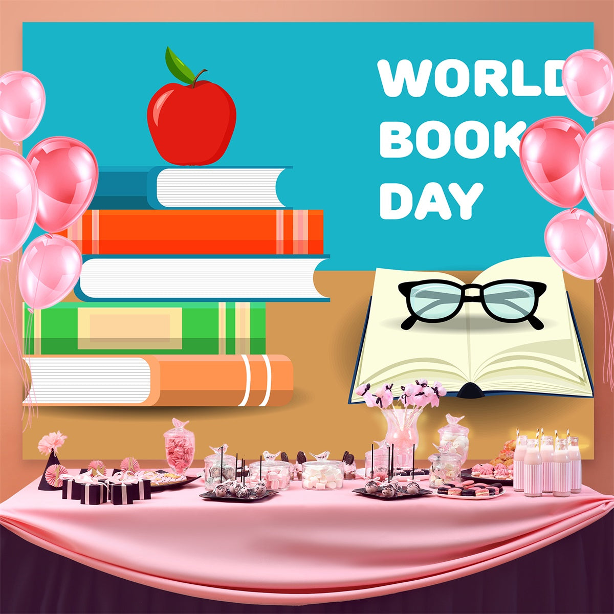 World Book Day Backdrop School Books Apple Backdrop CJJ3-65