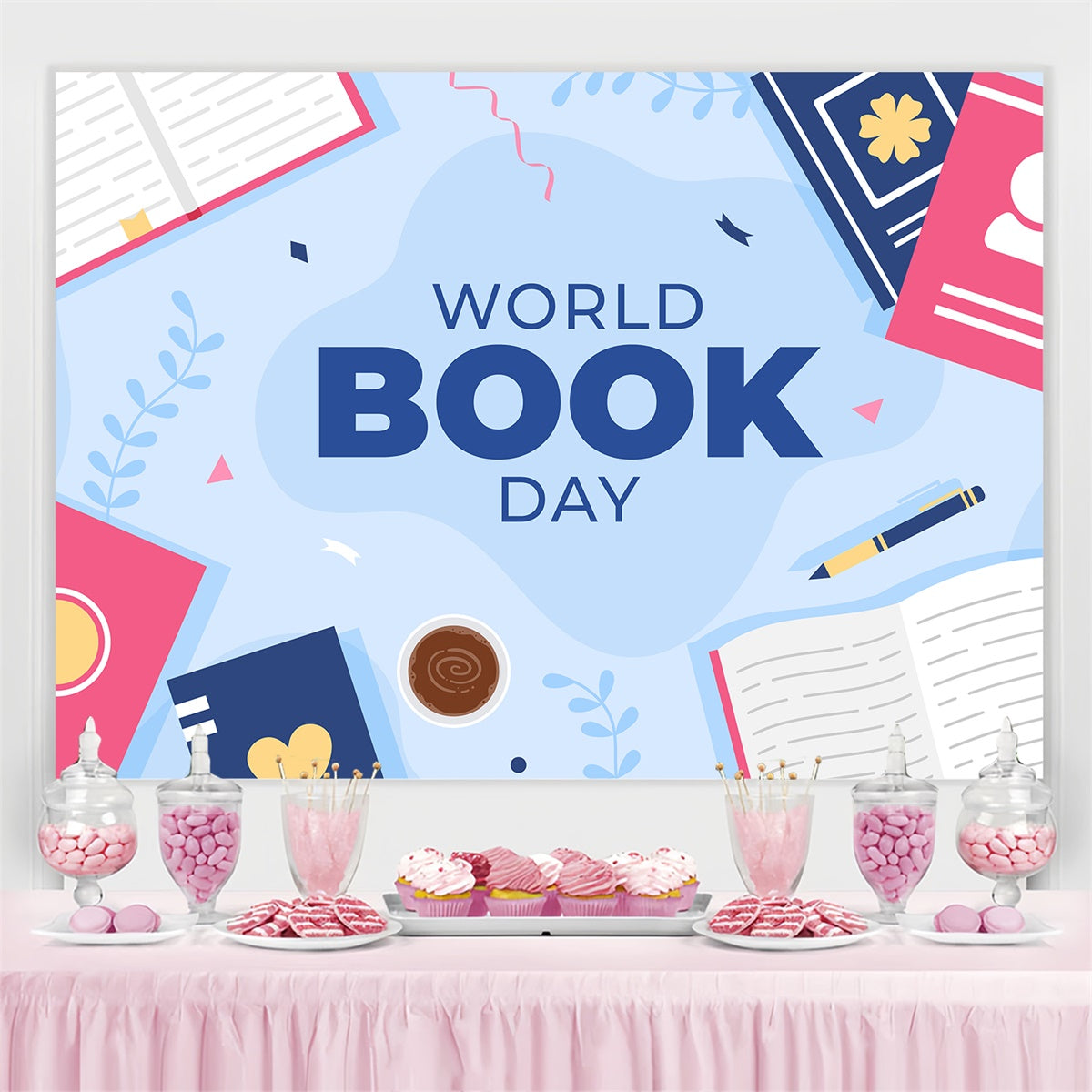 World Book Day Backdrop Elegant Books Coffee Backdrop CJJ3-68