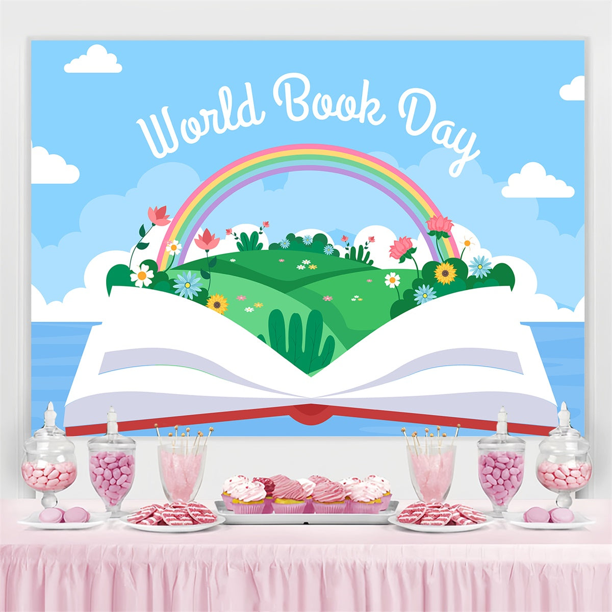 World Book Day Backdrop Colorful Rainbow Book Backdrop CJJ3-69