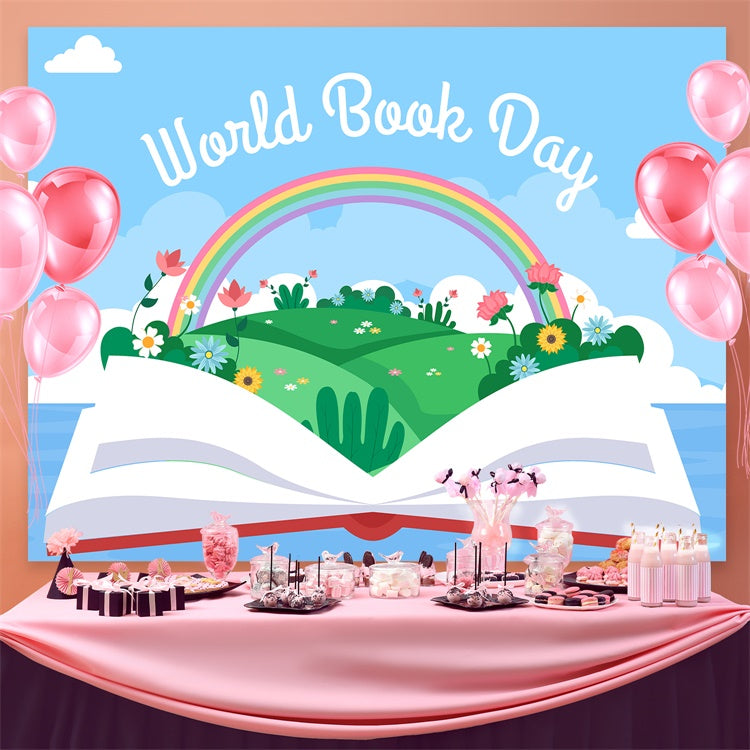 World Book Day Backdrop Colorful Rainbow Book Backdrop CJJ3-69