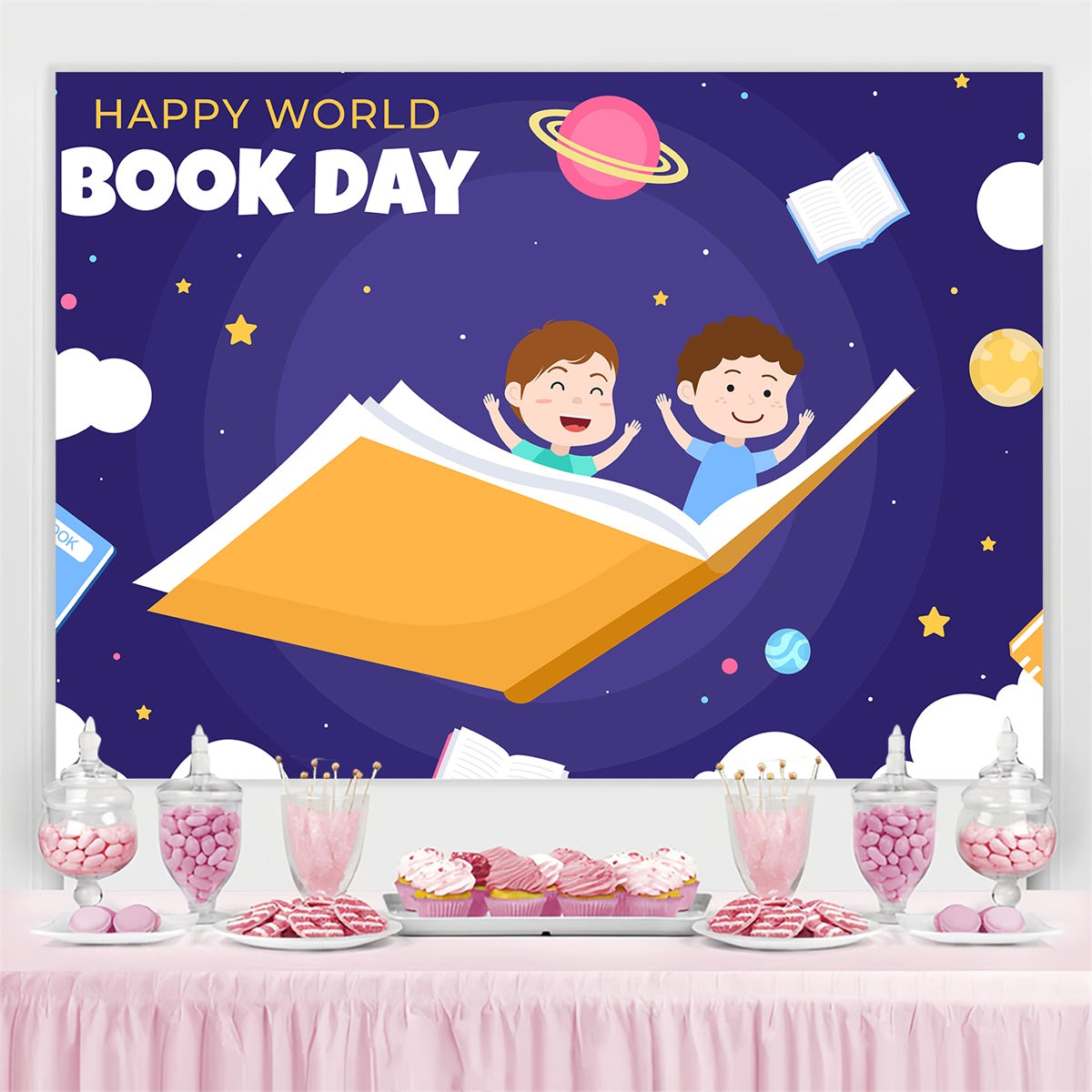 World Book Day Backdrop Flying Storybook Galaxy Backdrop CJJ3-70