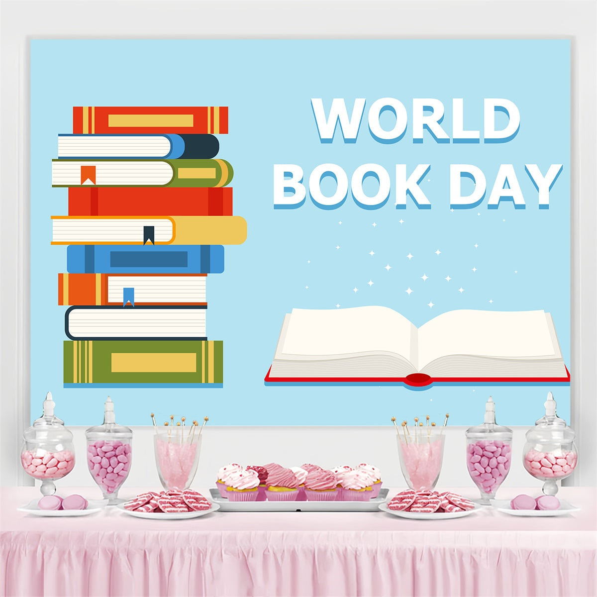 World Book Day Backdrop Storybook Pile Reading Backdrop CJJ3-71