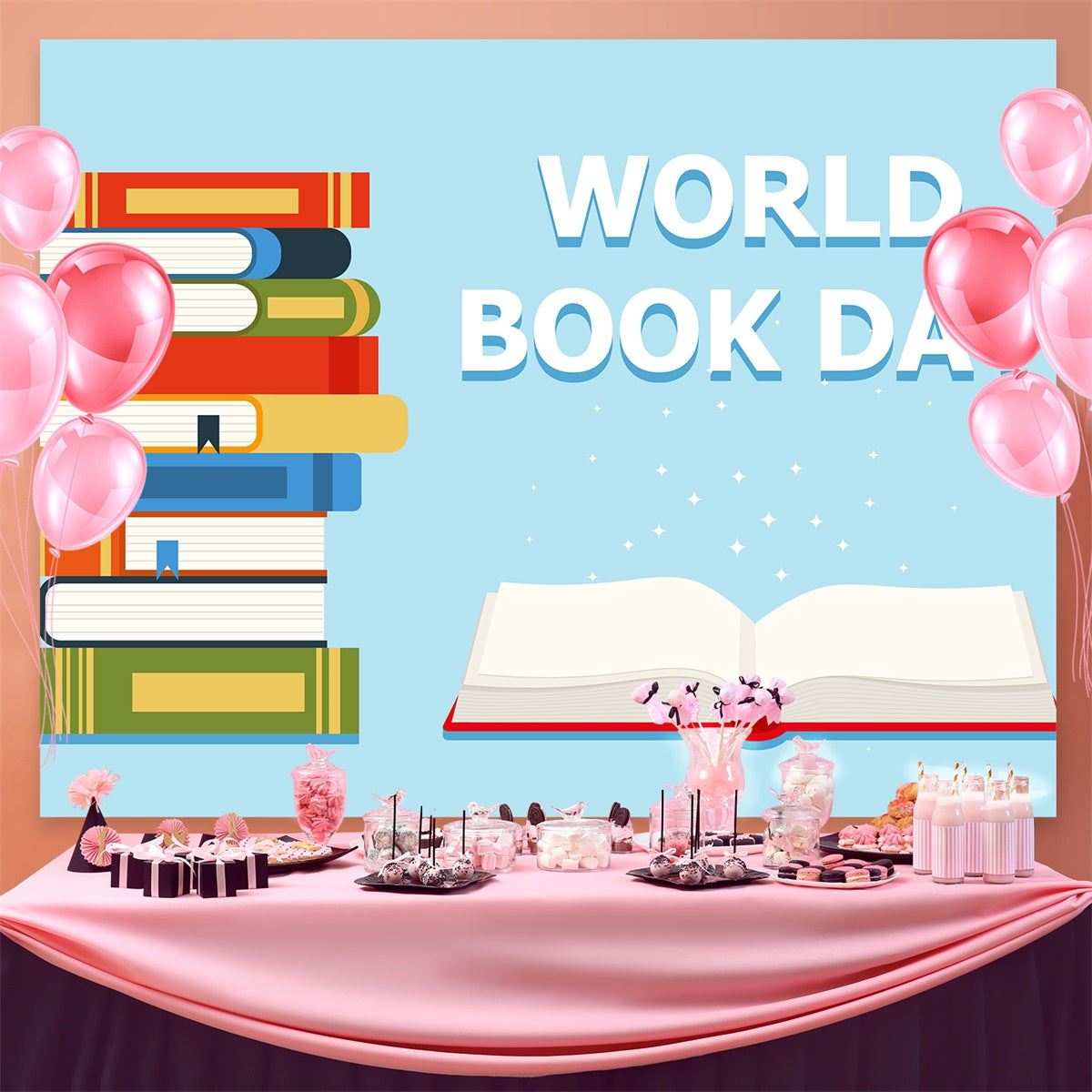 World Book Day Backdrop Storybook Pile Reading Backdrop CJJ3-71