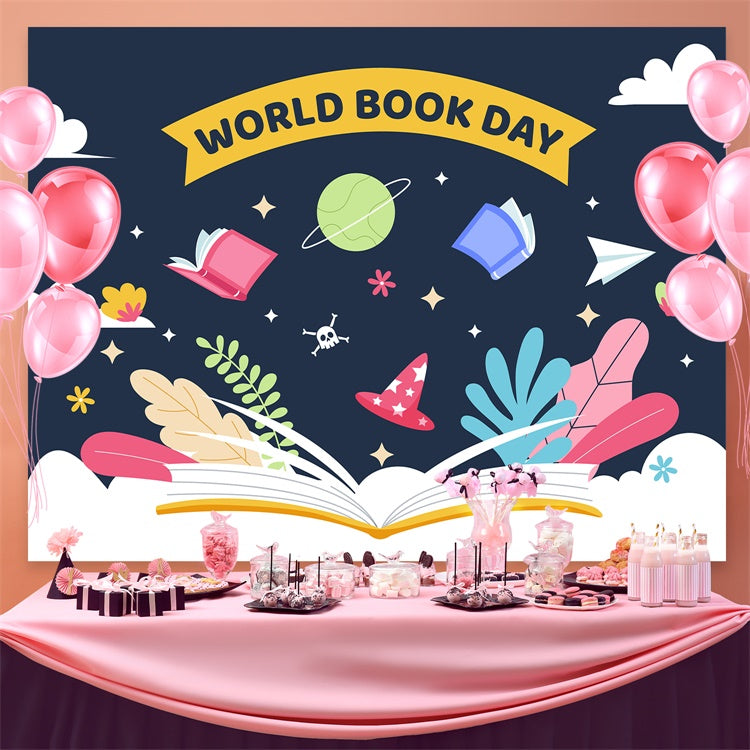 World Book Day Backdrop Floating Books Starry Backdrop CJJ3-75