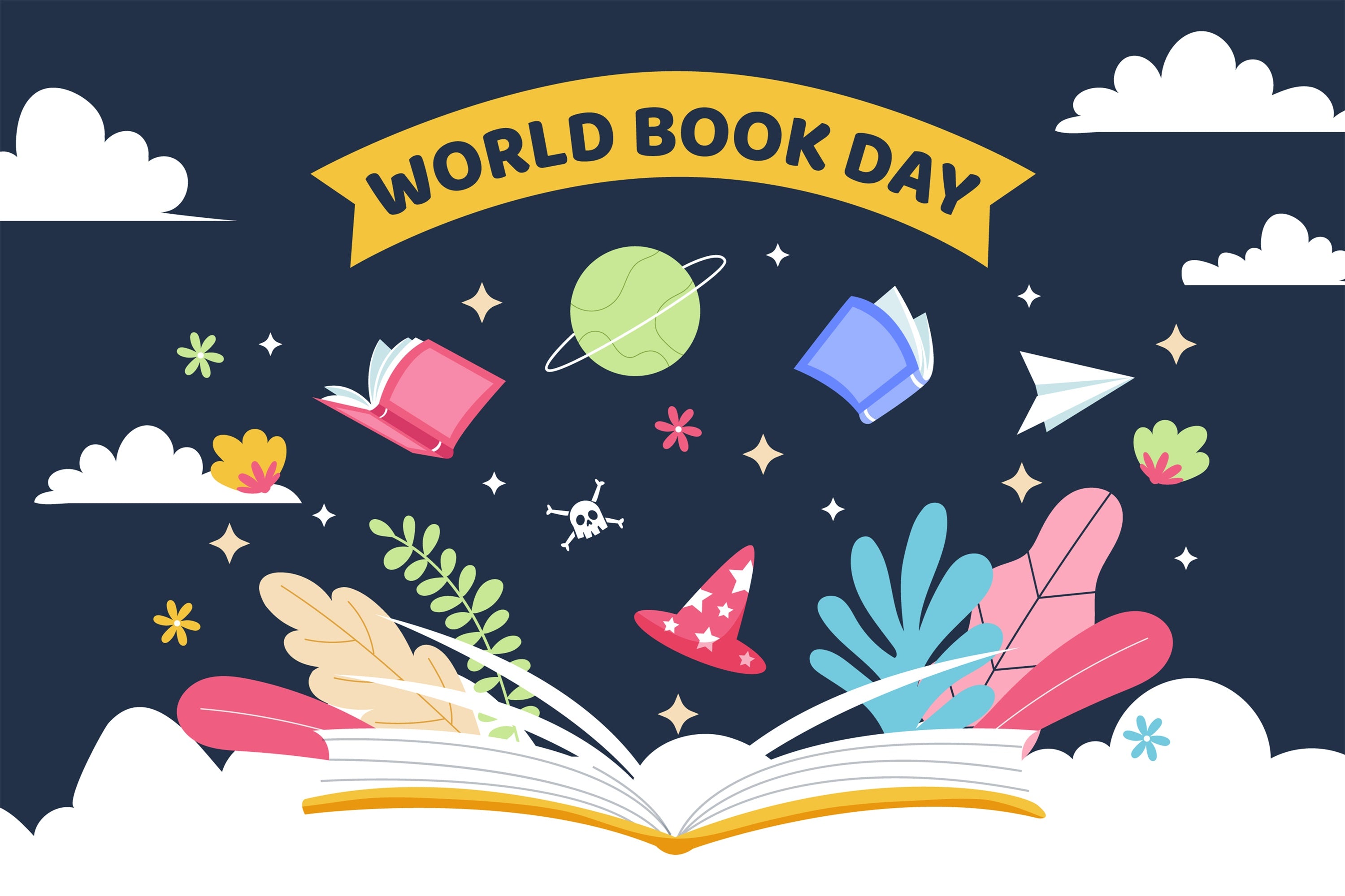 World Book Day Backdrop Floating Books Starry Backdrop CJJ3-75