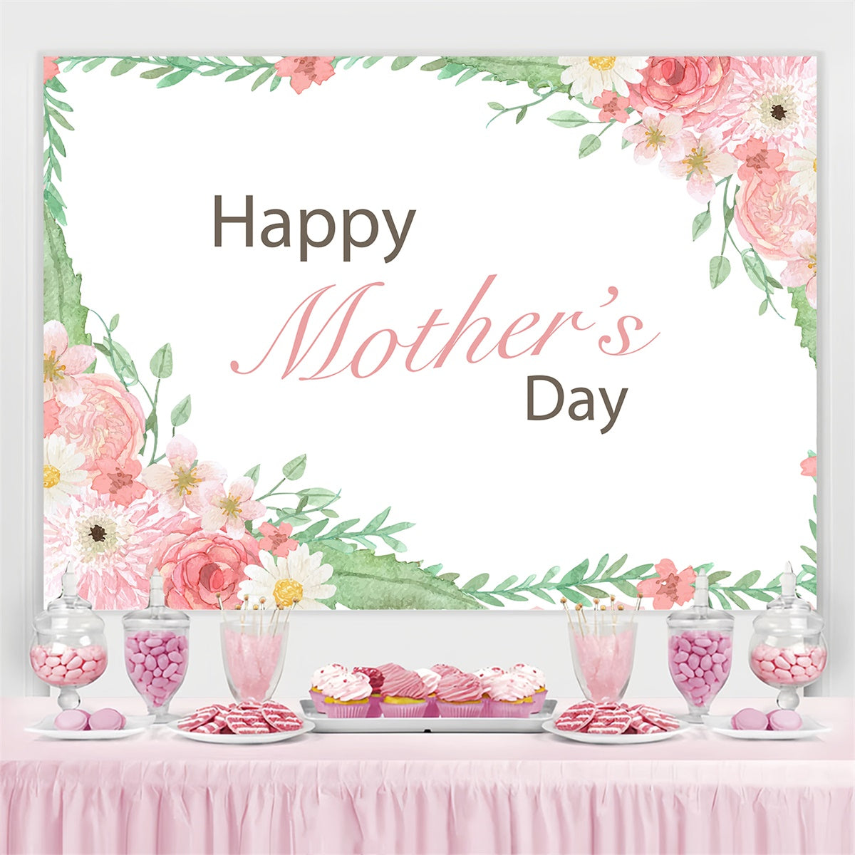 Mothers Day Backdrops Elegant Pink Blossom Frame Custom Backdrop CJJ3-88