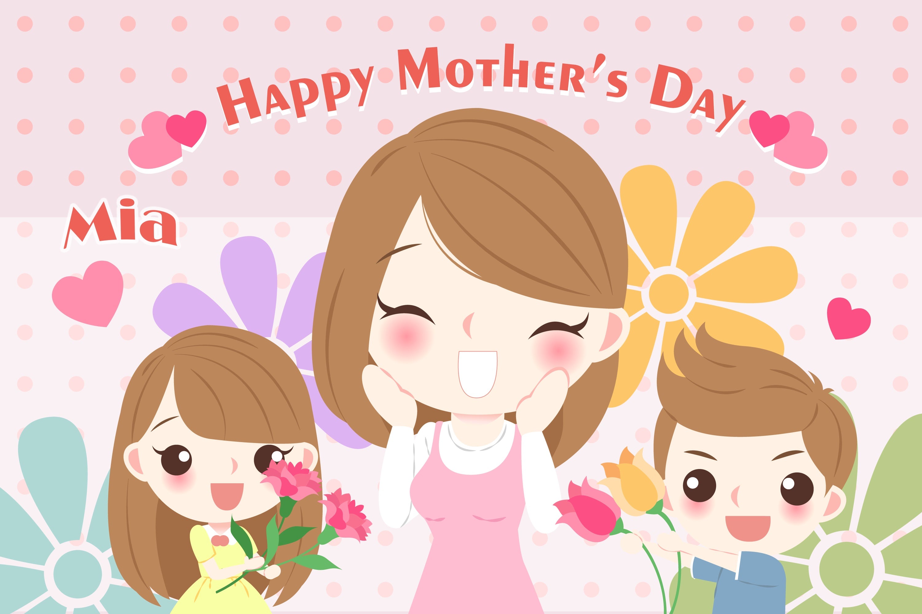 Backdrops For Mother's Day Warm Family Cartoon Custom Backdrop CJJ3-89