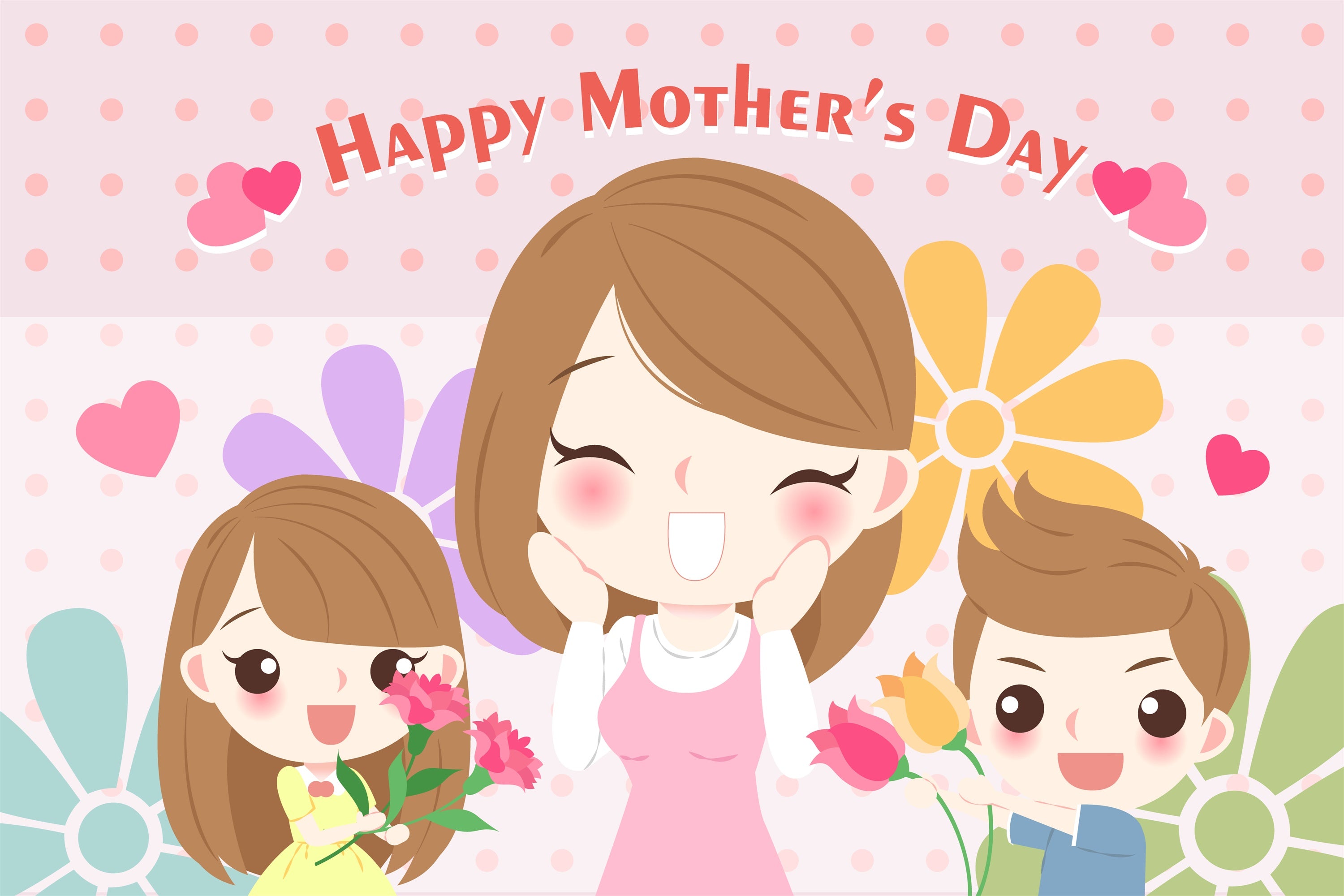 Backdrops For Mother's Day Warm Family Cartoon Custom Backdrop CJJ3-89