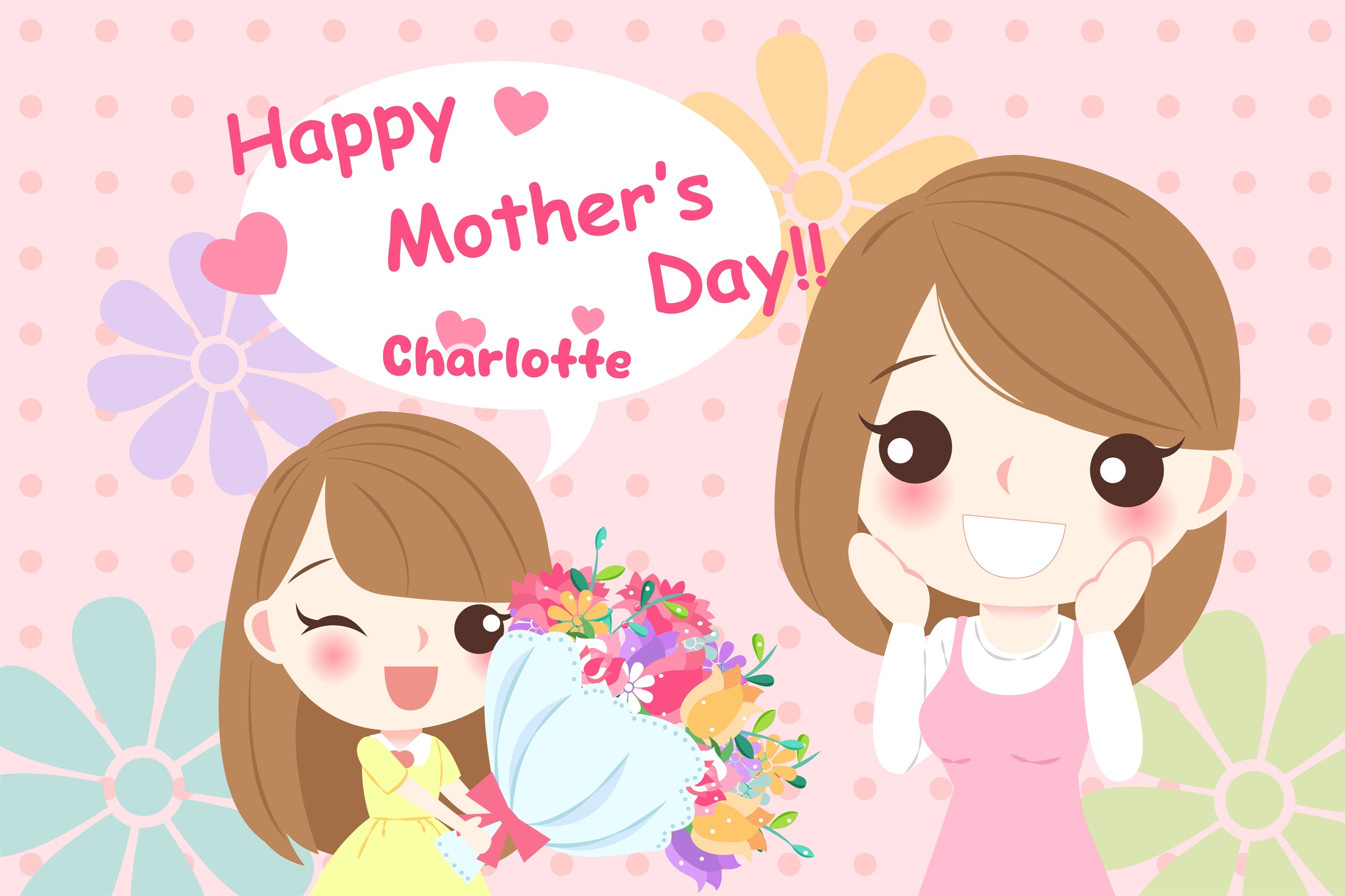 Mothers Day Photo Backdrop Flower Cartoon Pink Custom Backdrop CJJ3-90