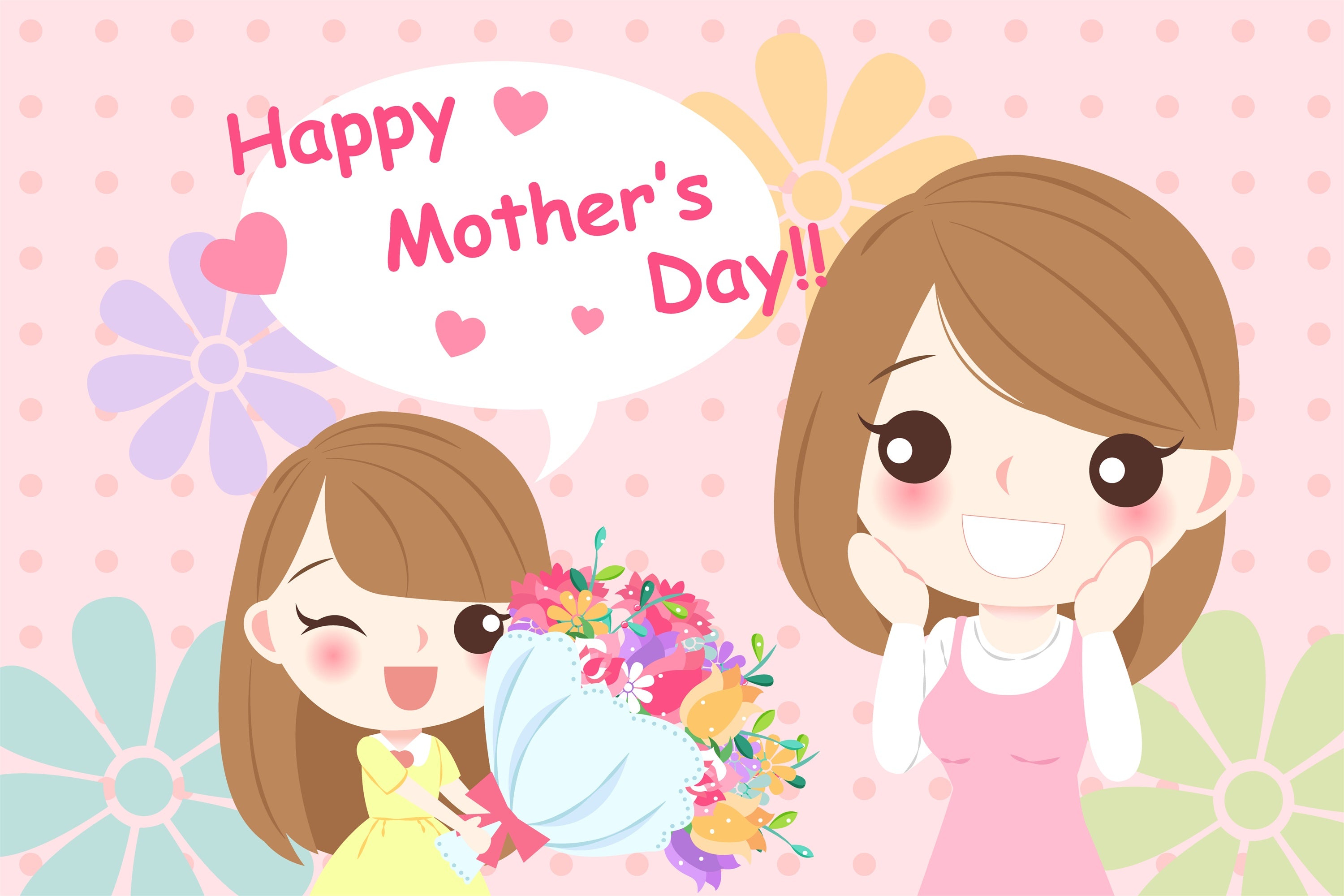 Mothers Day Photo Backdrop Flower Cartoon Pink Custom Backdrop CJJ3-90