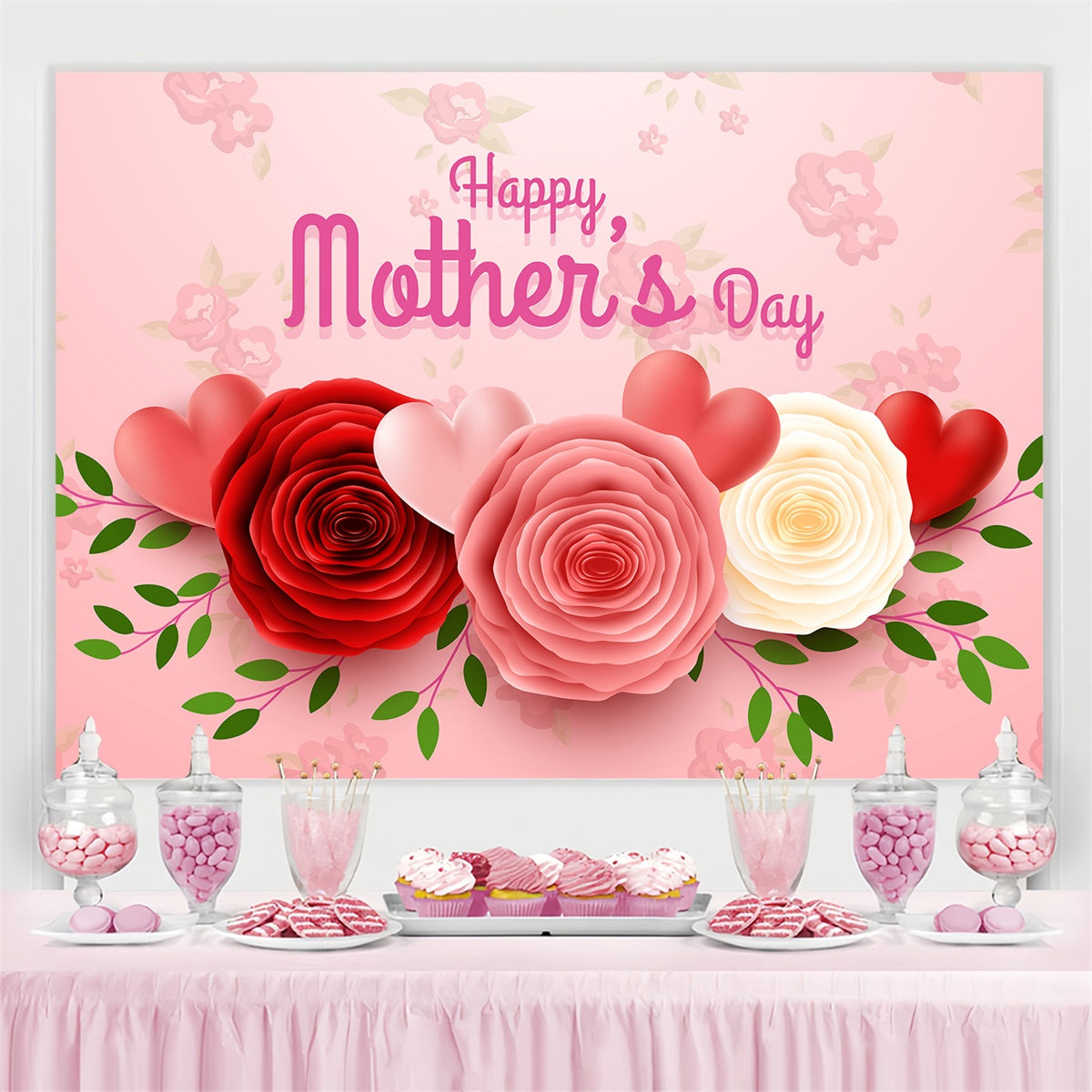 Mothers Day Photo Backdrop Charming Floral Heart Custom Backdrop CJJ3-96
