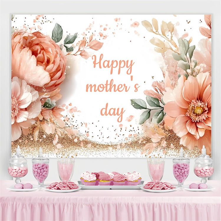Mothers Day Backdrop Peach Floral Glow Custom Backdrop CSH-132