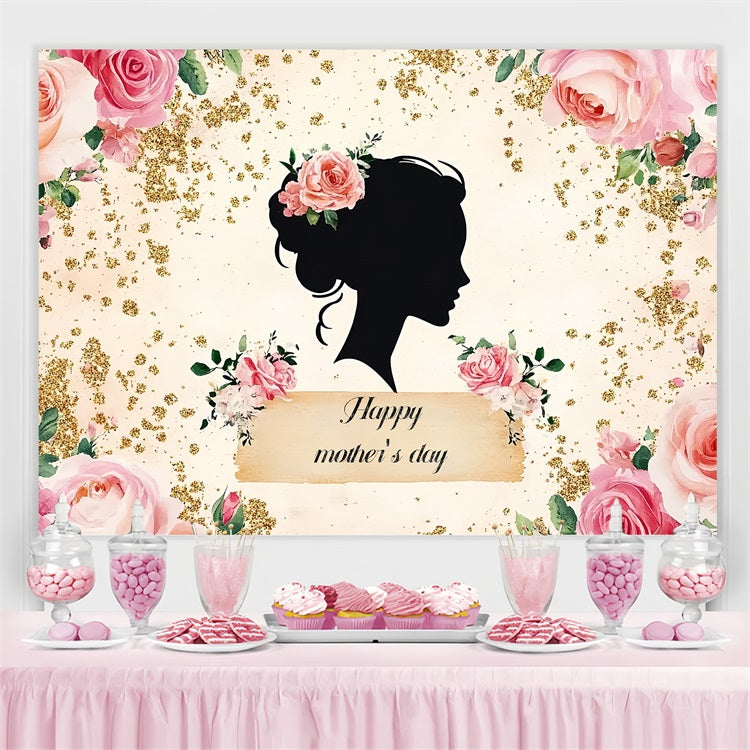 Mother's Day Photo Backdrop Rose Silhouette Gold Customized Backdrop CSH-133